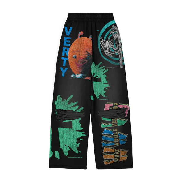 VERTABRAE – Black Montage SweatsPants with green and orange print